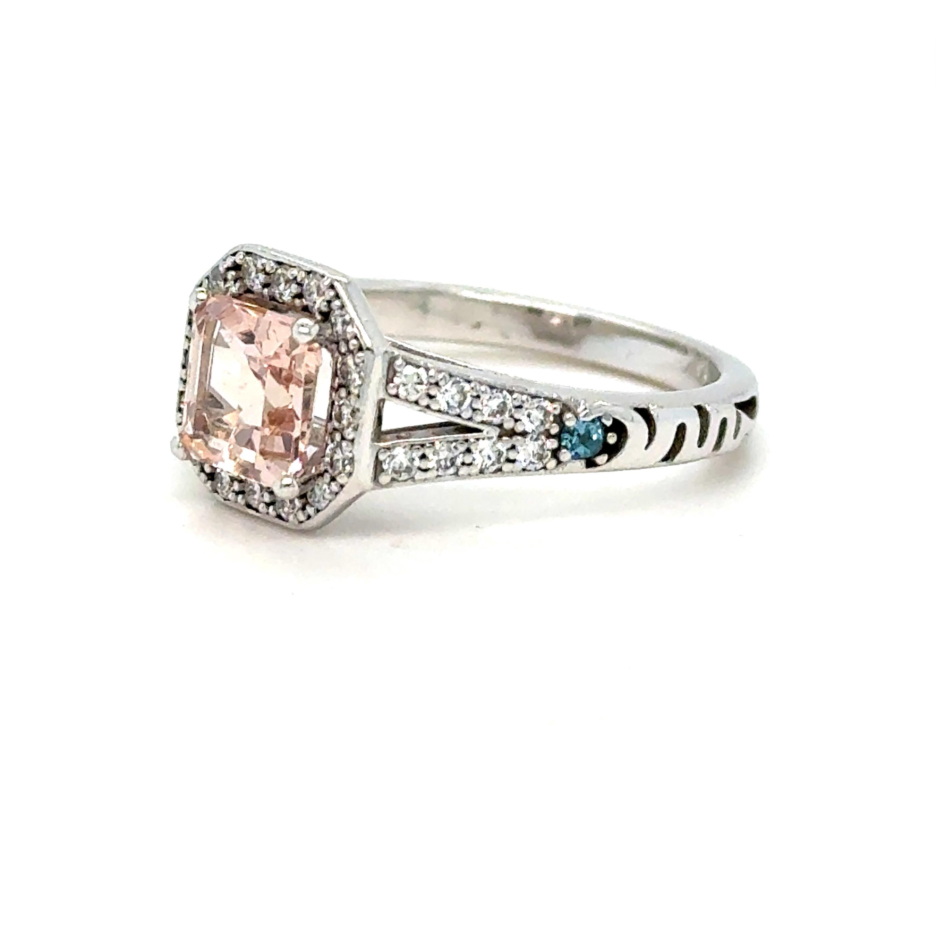 Vintage 14K White Gold Morganite, Diamond, and Blue Topaz Ring Engagement Ring - 1.56ct.